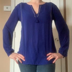 J. Crew royal blue tassel and rope blouse